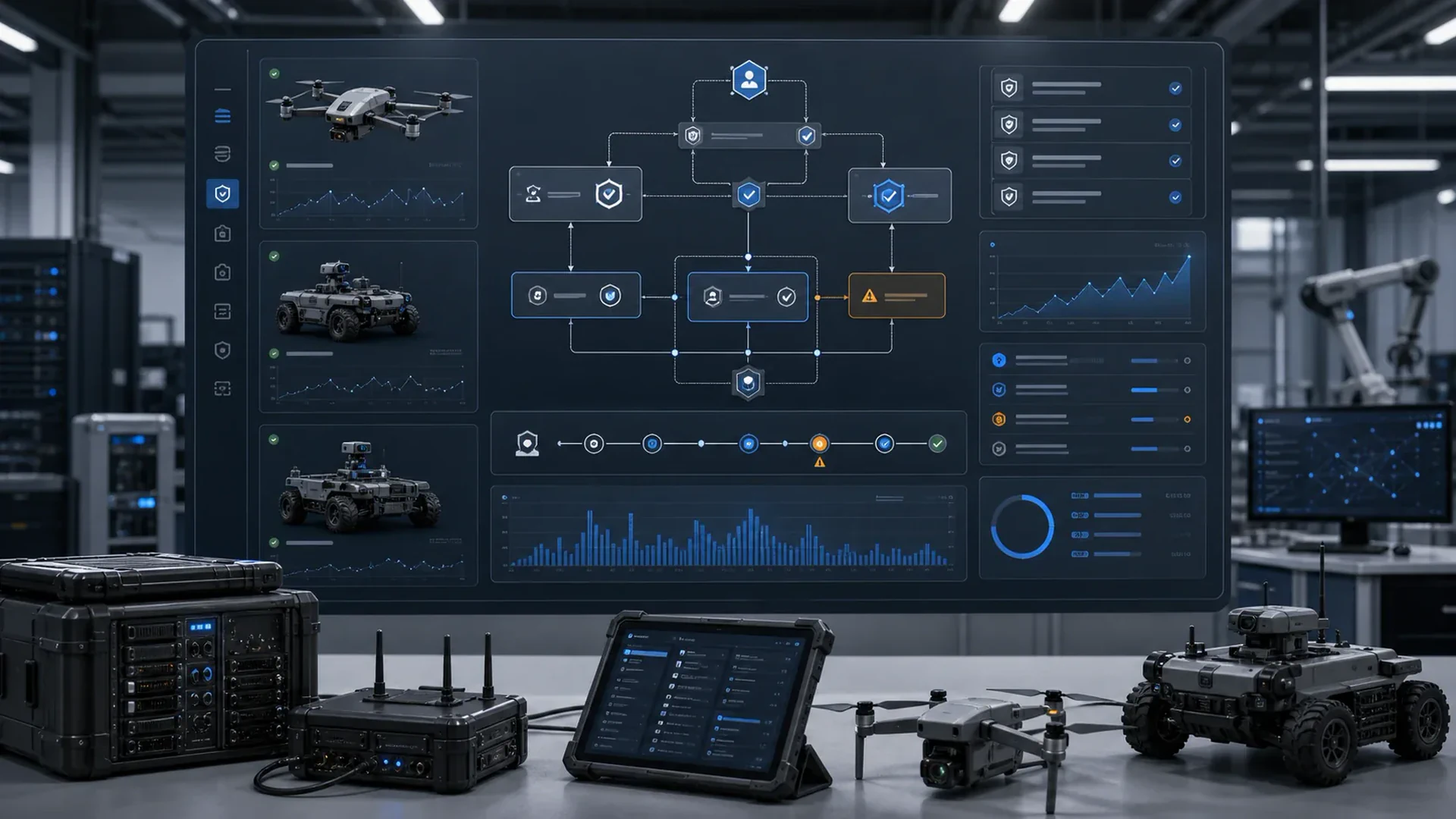 Distributed mission intelligence across uncrewed platforms, showing assurance gates and decision evidence